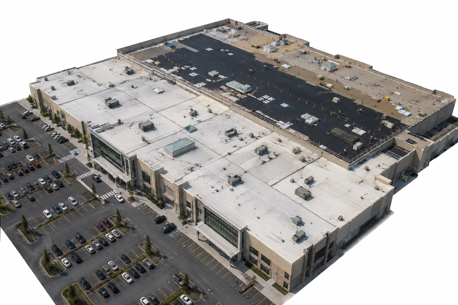 Large commercial flat-roof project under construction